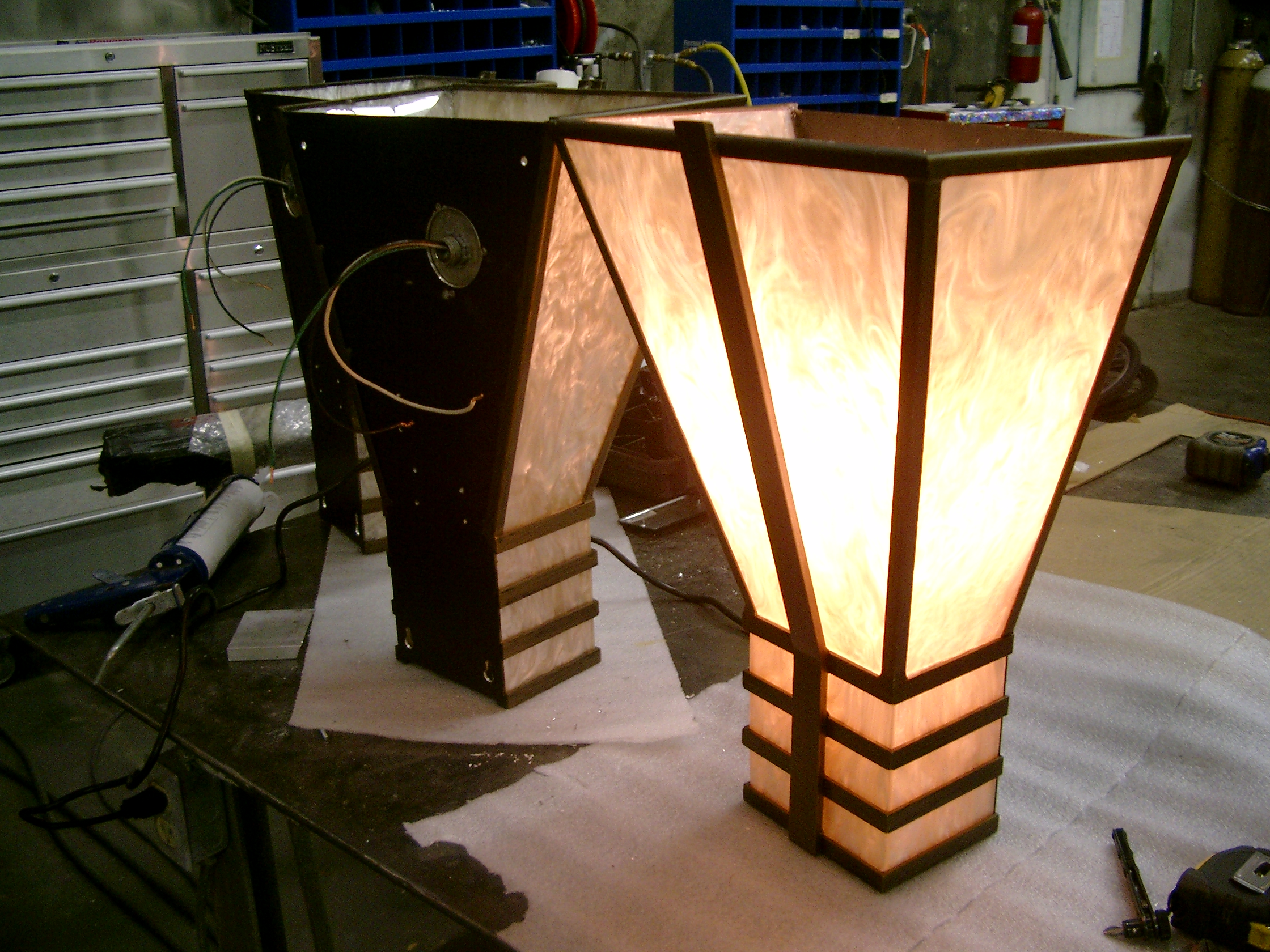  Aluminum and translucent resin Craftsman wall sconce. 