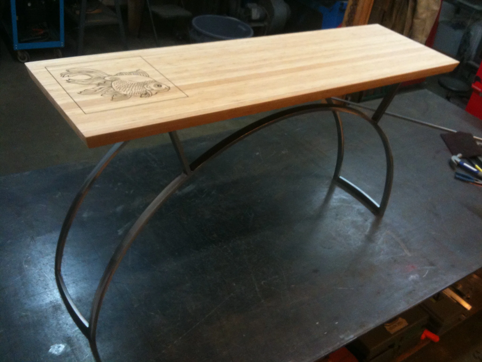 Bamboo and steel hall table.