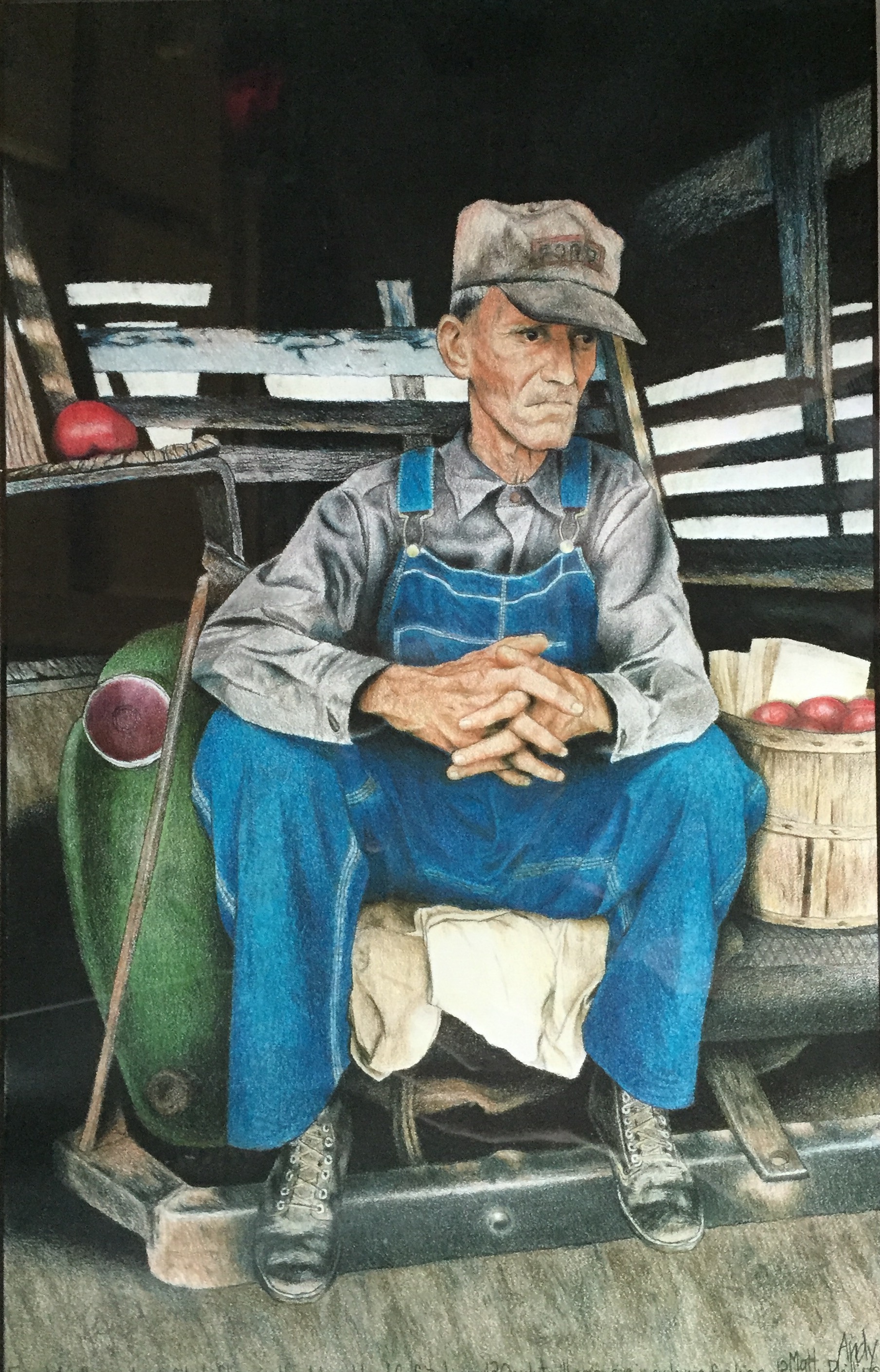  Colored pencil on white paper. 
