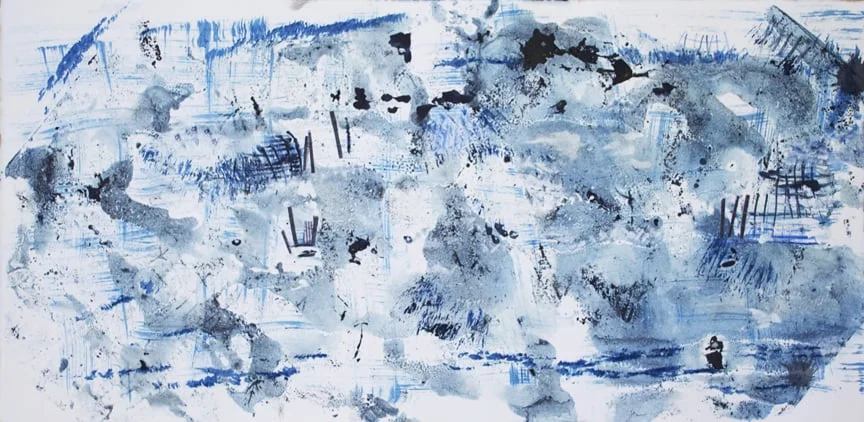 Beaches in Blue 2014 16" x 27.875" Monotype - Oil Ink and Collage on Paper