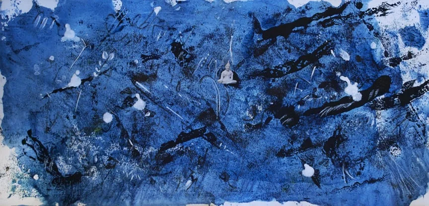 White Buddha Isolated 2014 16" x 27.875" Monotype - Oil Ink and Collage on Paper