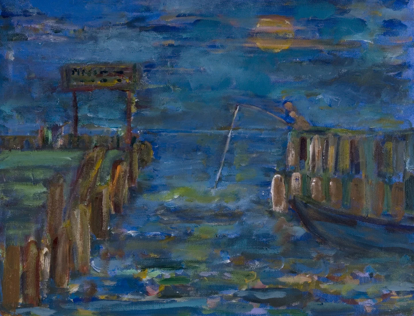 Night Fishing at Town Dock 1997 13.50" x 19.50" Oil on Canvas