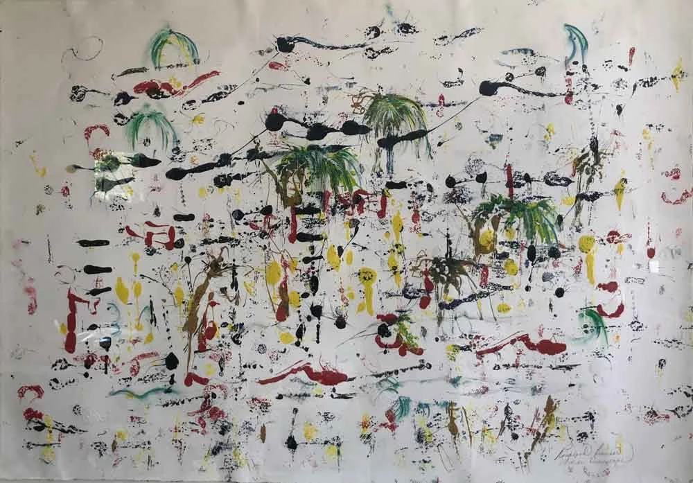 Abstract with Palms 2017 24.50" x 36" Monotype - Oil Ink on Paper