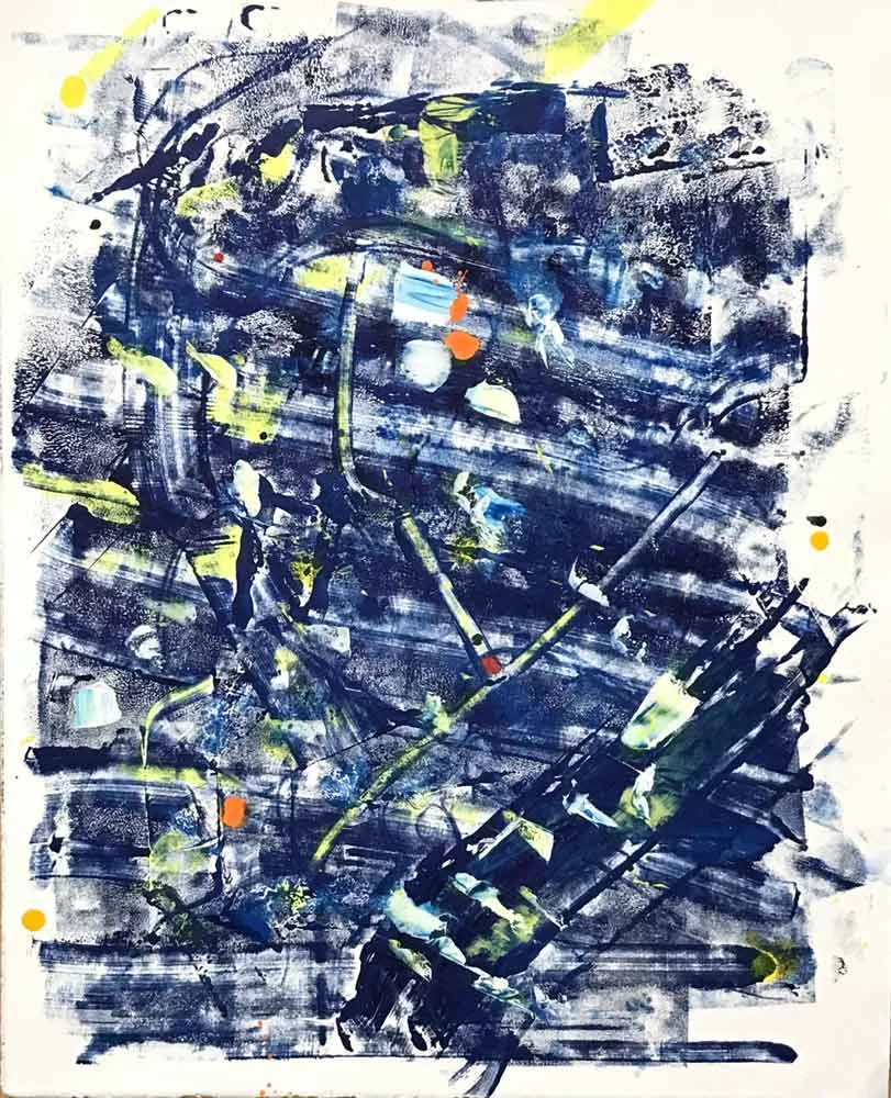 Abstract in Blues and Yellows 2017 22.50" x 18" Acrylic on Paper