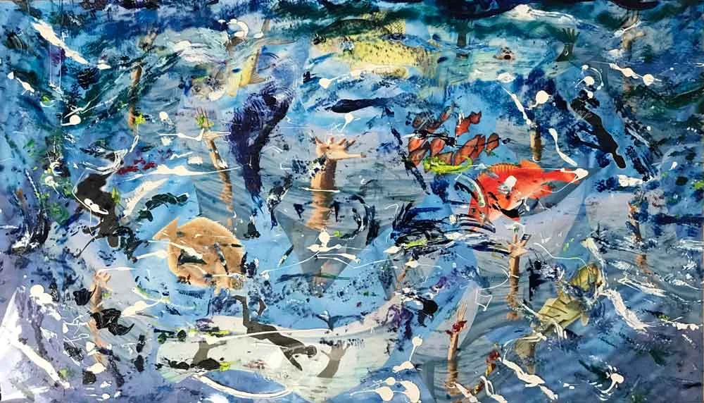 Rising Waters 2017 29" x 51" Mixed Media Monotype Collage