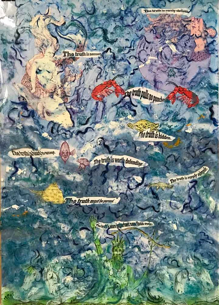 Truth 2017 44" x 21.25" Mixed Media Monotype Collage