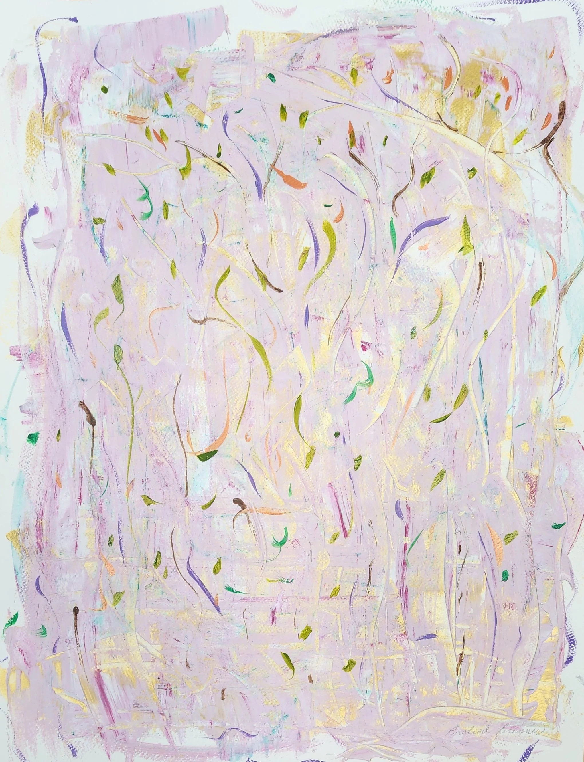 Pink Forest in the Sun, Rosalind Brenner, Acrylic  on paper	, 2024	, 24 x 18 in., PFIS_AP_2024_0001.jpg