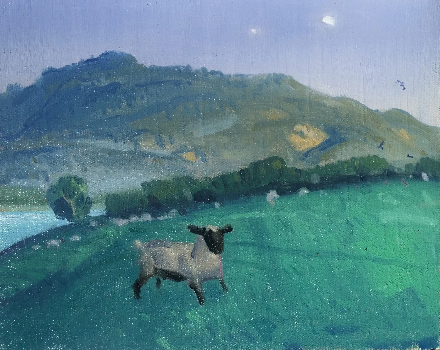 Above the reservoir, with nighthawks Oil on panel 8" X 10"