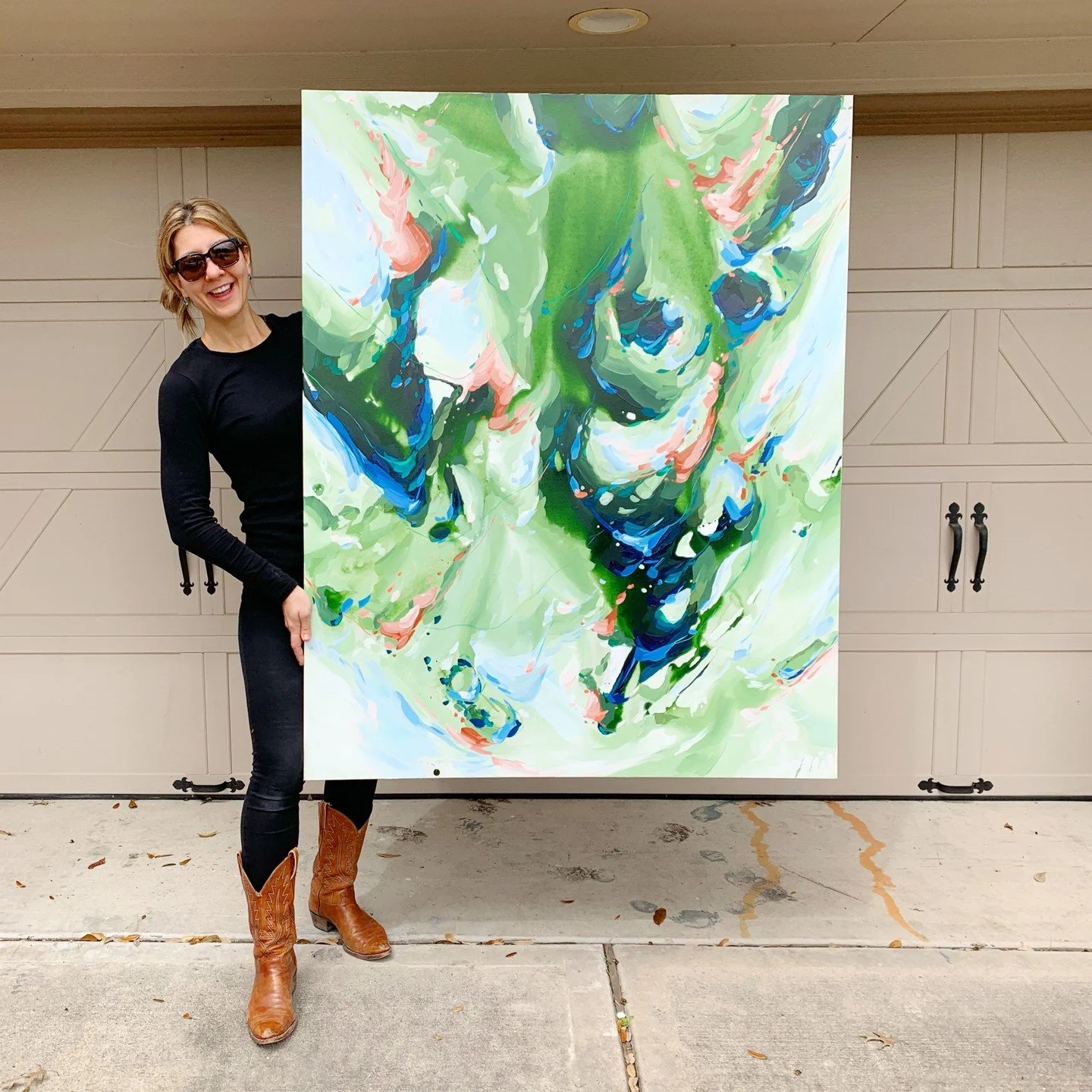 Big paintings always feel like big adventures. This one has all the energy of spring&mdash;fresh, wild, and a little unpredictable. Carrying it out the door is almost as satisfying as the last brushstroke.🌿✨