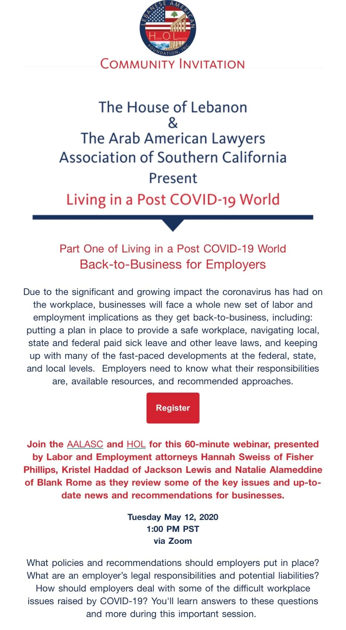 Webinar: Part One of Living in a Post COVID-19 World: Back-to-Business for Employers