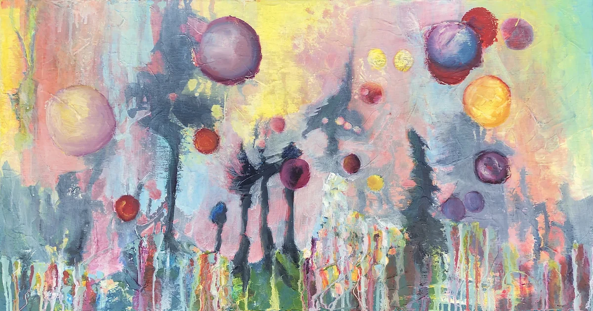Backyard Cosmos, 21” x 40” Acrylic & Oil on Canvas, 2019