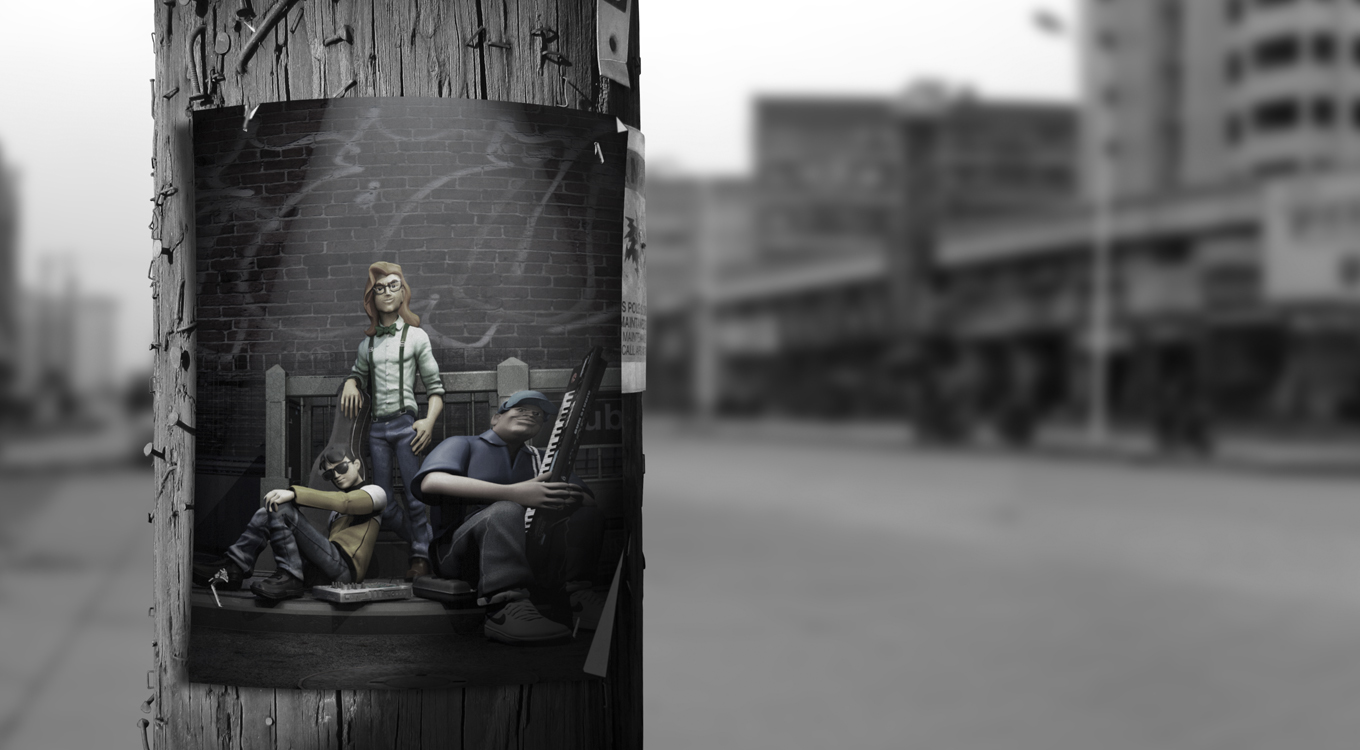 STUDIO BUMS® started as a comic strip idea about three friends (Ko Star, Mega, and Jeopardy) who called themselves STUDIO BUMS®. 3D illustration by renowned graffiti/award winning artist, Steve Cas. 