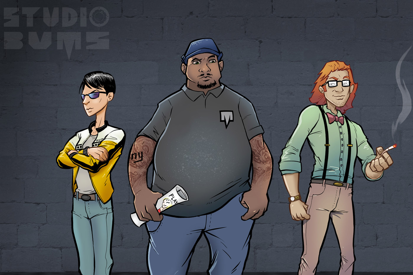 STUDIO BUMS® Characters - Ko Star, Mega, and Jeopardy