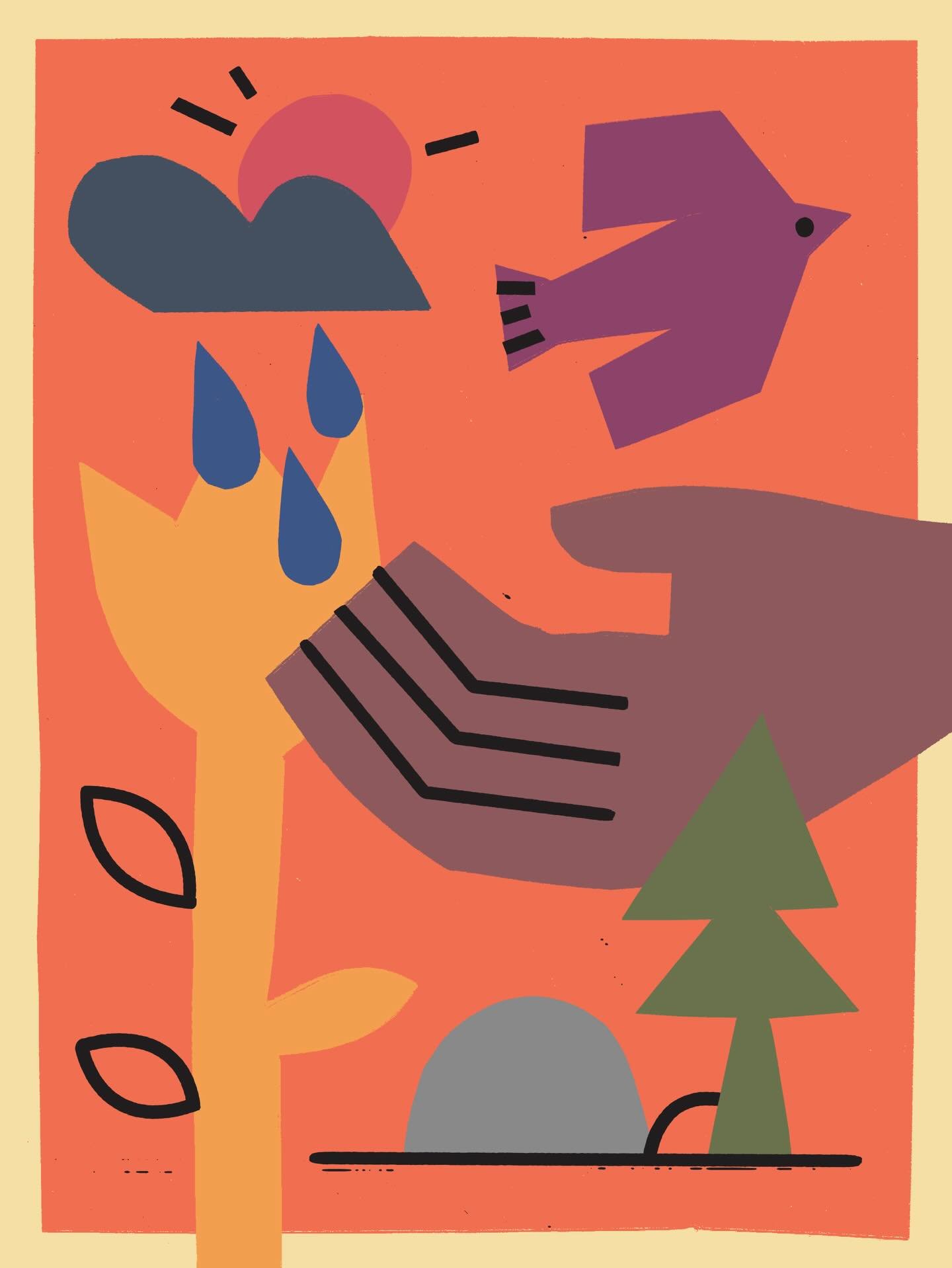 Messing around with cut paper shapes and digital line-work  #tgif 🌧️