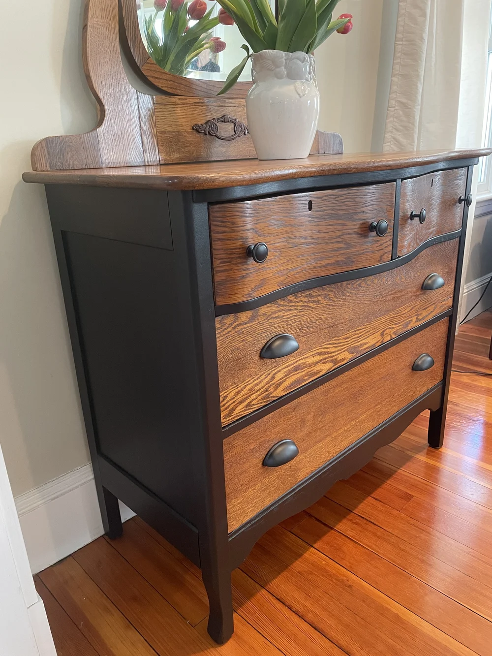 black antique dresser with mirror ESF Furniture - Aida Double Dresser with Mirror Set in Black/Gold