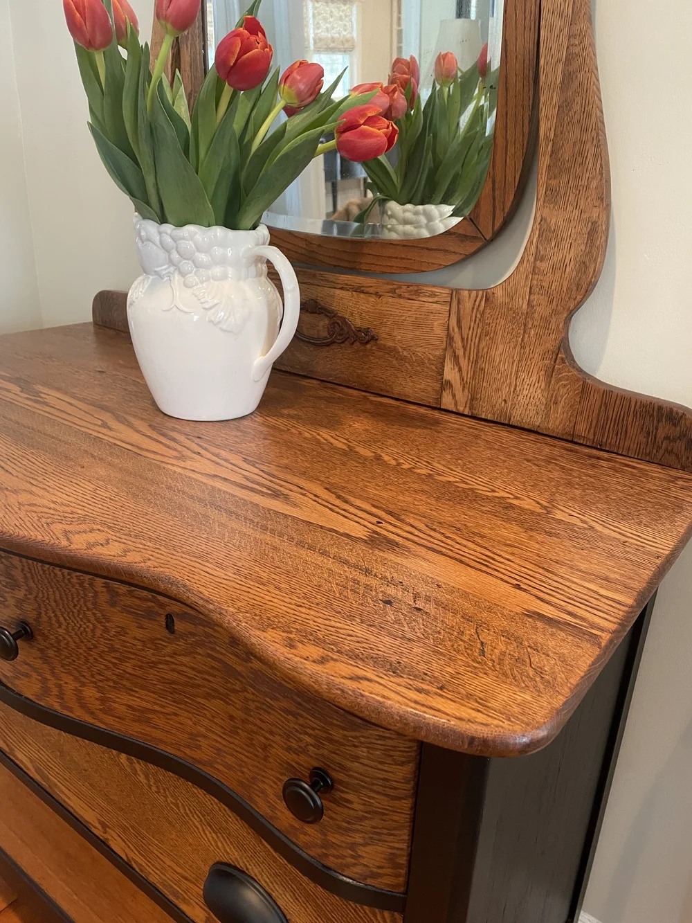 Antique Bowfront Dresser and Mirror  Blue Hen