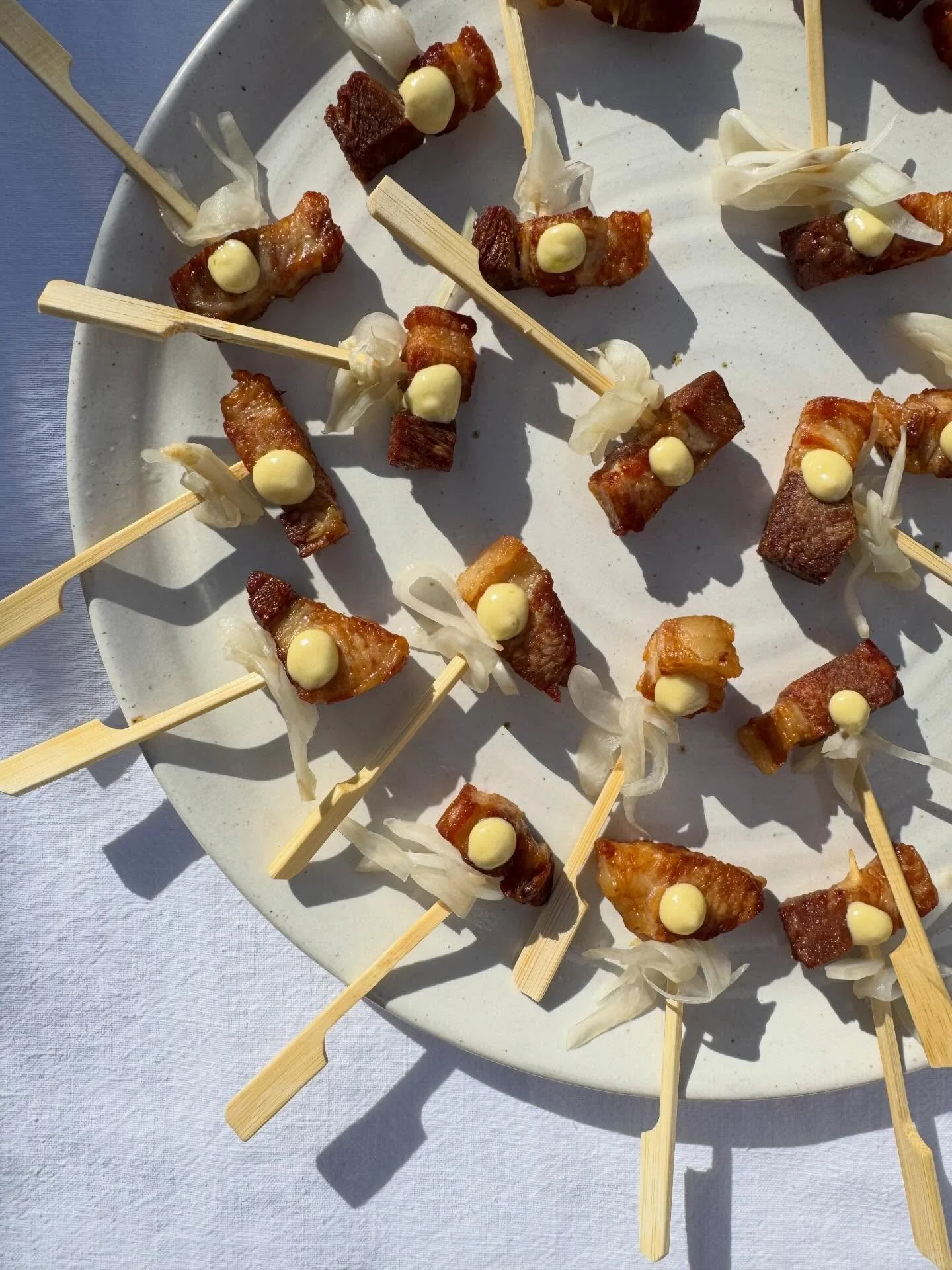 In September, Hattie and Jamie and their 130 guests celebrated&nbsp;at their family home in Bath in a marquee built over the gardens in full bloom. We served canap&eacute;s of crispy fried pork belly with mustard and pickled fennel, sea bream ceviche