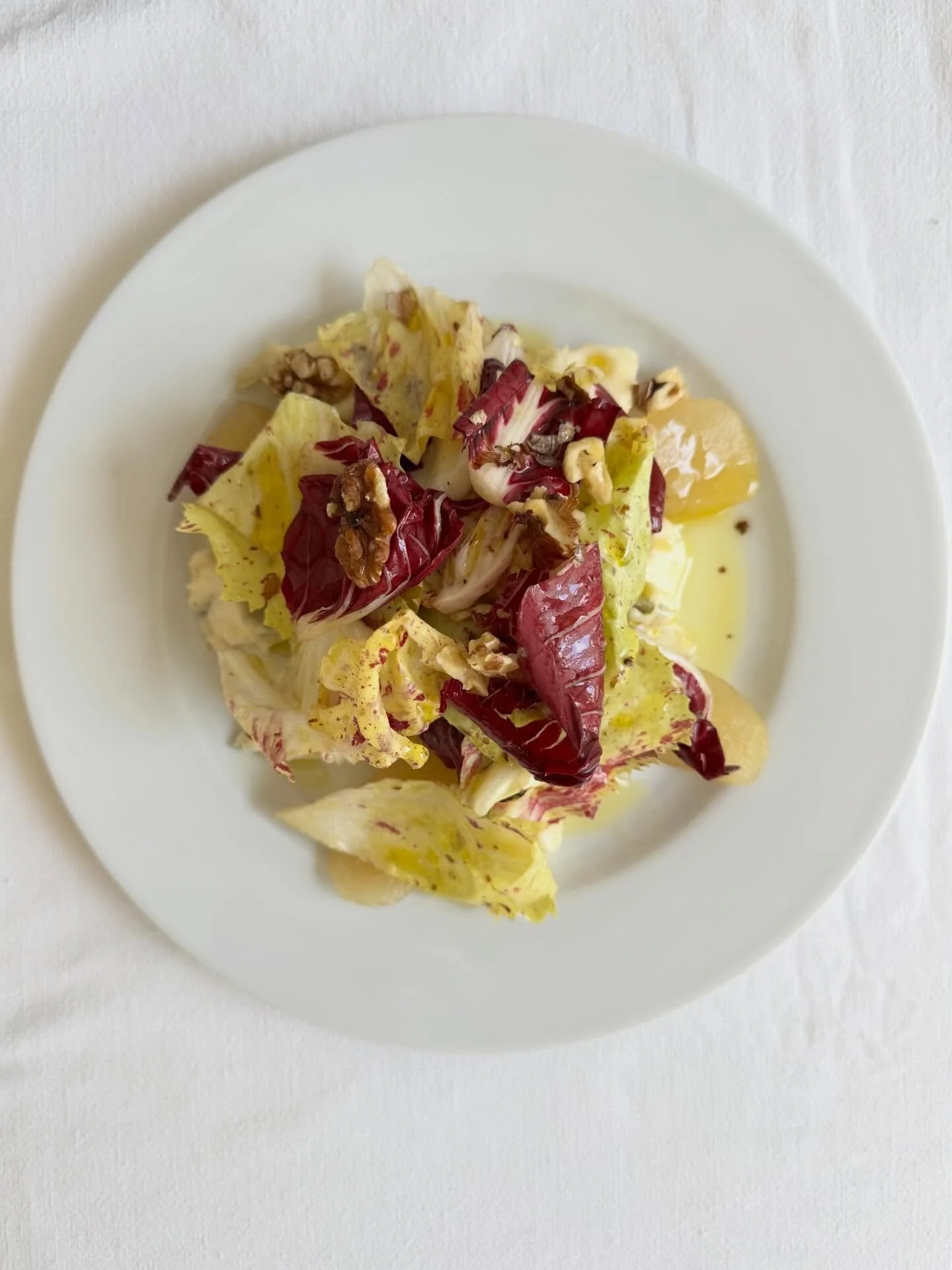 Enter Charlotte and Greg&rsquo;s starter for their 130 guests in October. Pickled pears, radicchio, gorgonzola dolce and walnuts. I love this dish so much it always has me yearning for pear season to start. Pictured also are canap&eacute;s of tomato 