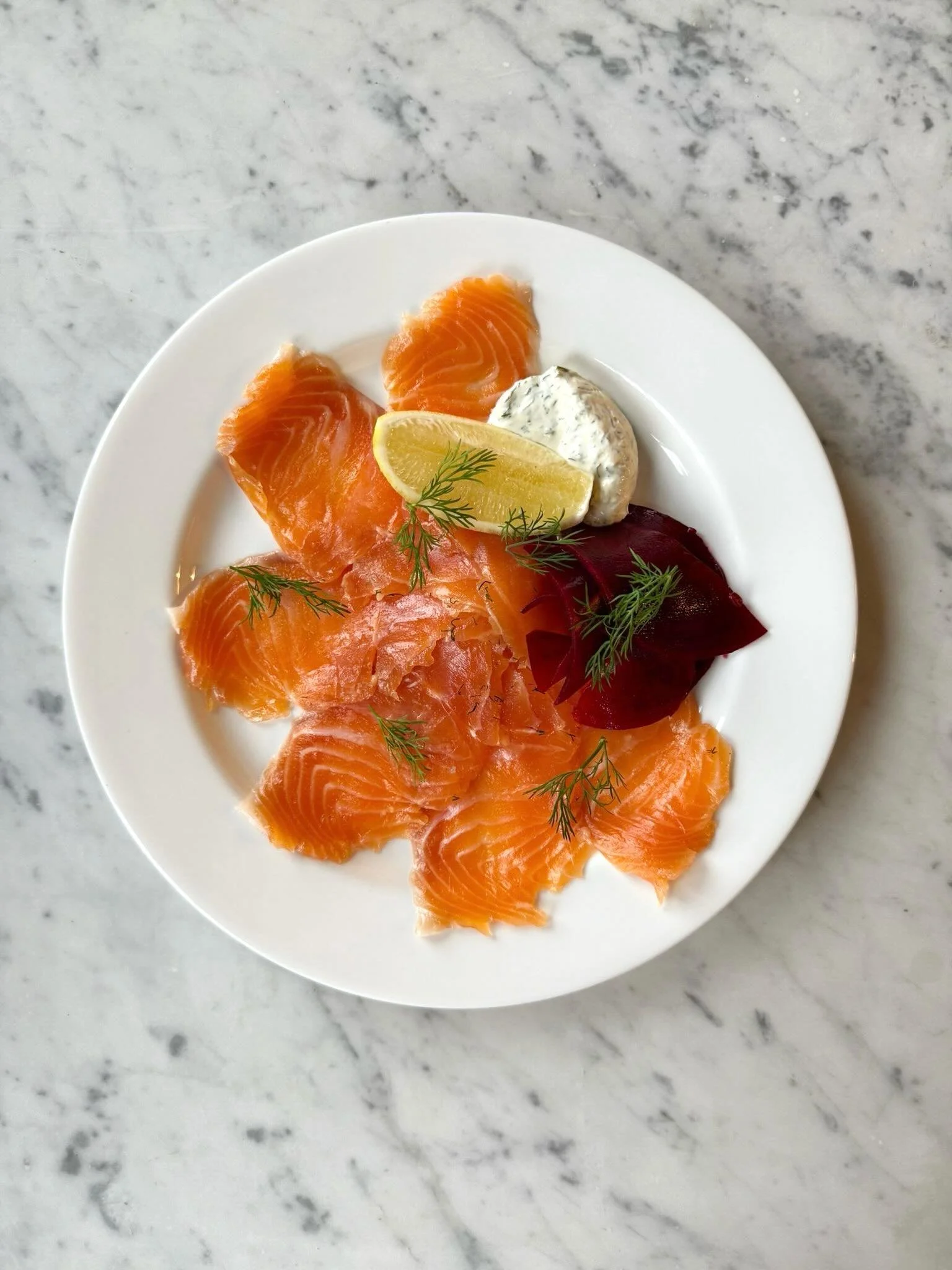 Sweet cured @chalk_stream trout with beetroot pickles and dill cr&egrave;me fra&icirc;che as a starter for Katy and Tom&rsquo;s celebration with their guests in the winter. We shared this recipe with @halenmon using their wonderful salt for the curin
