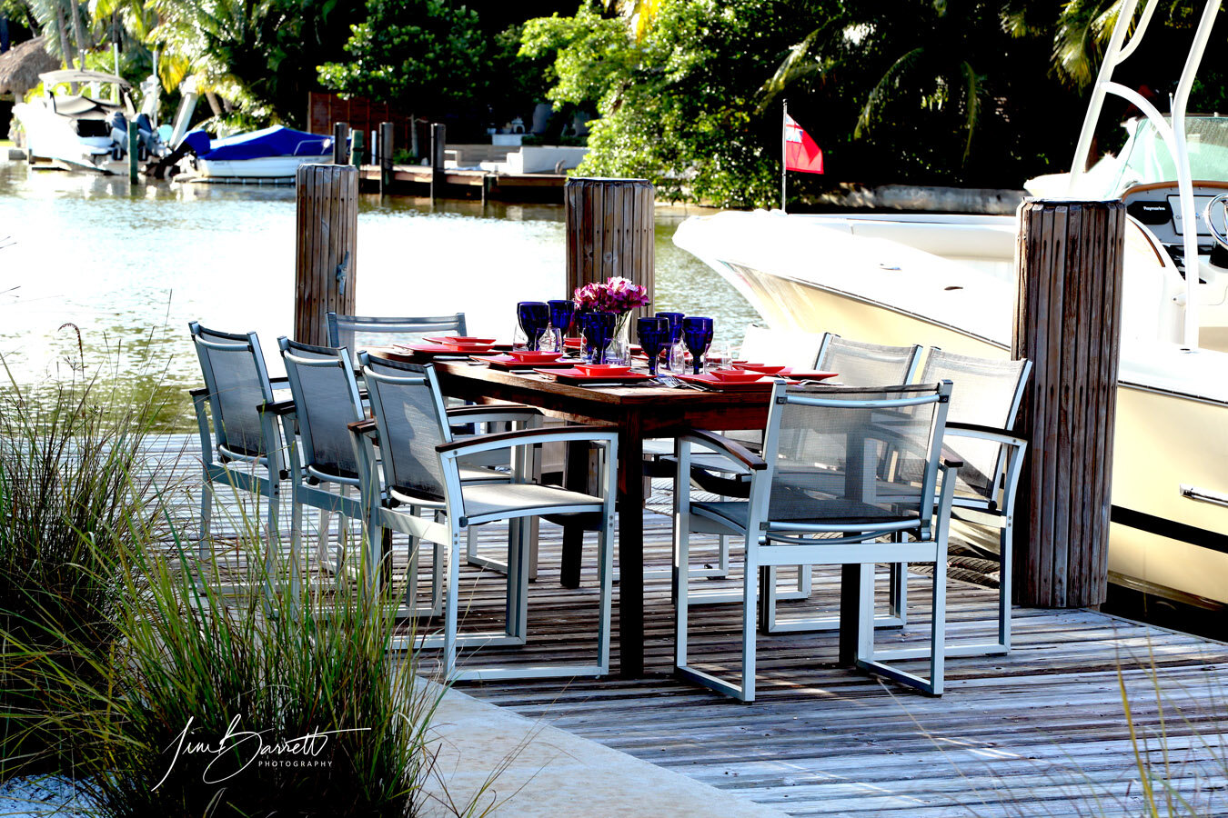 Dock Dining West Facing with Boat Sunset.jpg