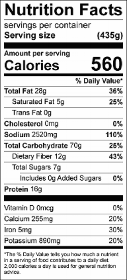 Nutrition information for 1 serving size