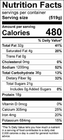 Nutrition information for 1 serving size