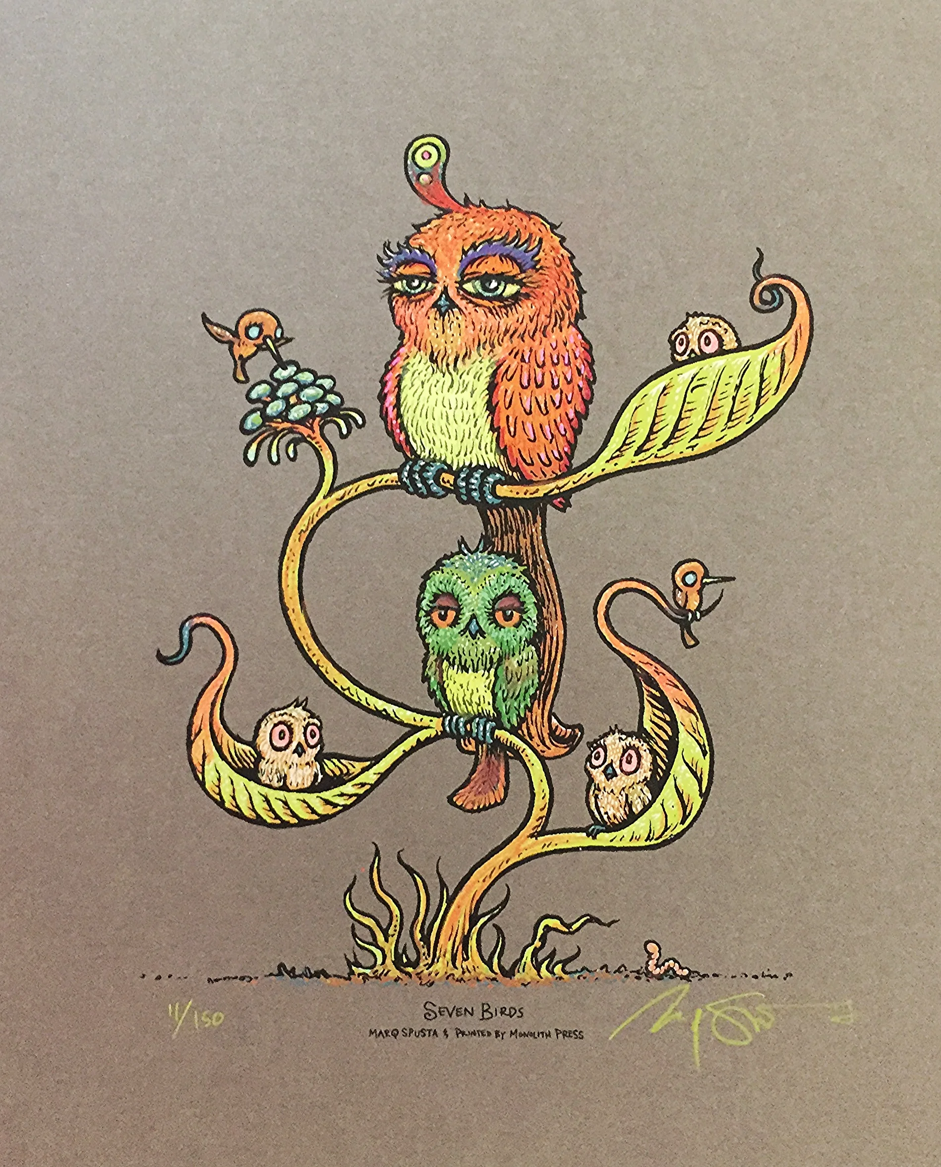SEVEN BIRDS EMBELLISHED SCREEN PRINT size 10" x 12" raised almost $300 for smile train in 2015