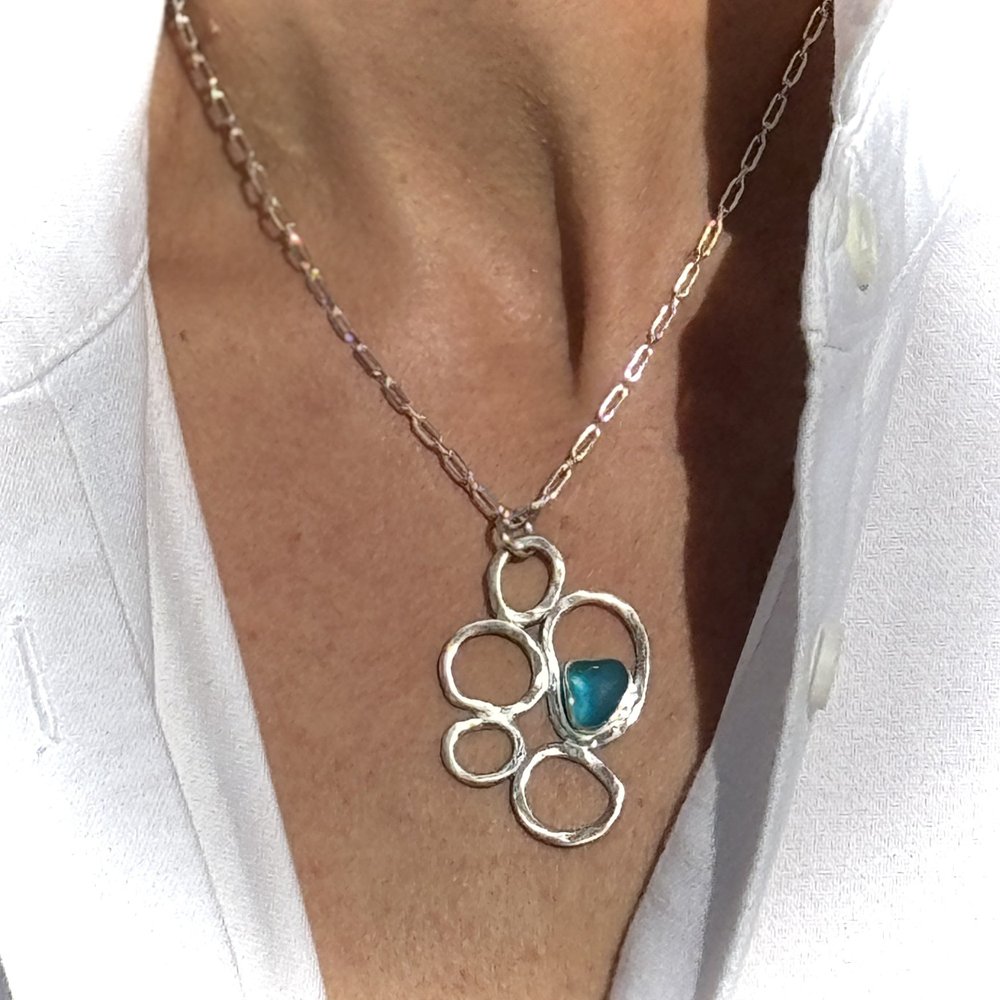 Necklace Set Treasure Shore Green Necklace Paparazzi Rhodium Mesh