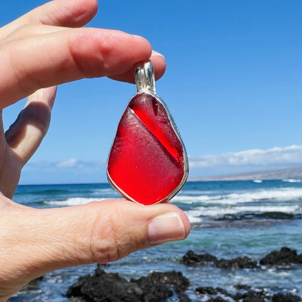 Brilliant Bright Red Stunner! Two-Ways necklace Italian Sea Glass 