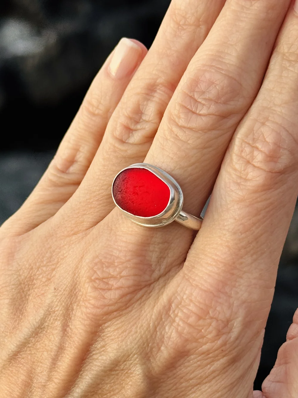 Gemstone Sea Glass Rings For Sale Rich RED! Bright Spanish Art