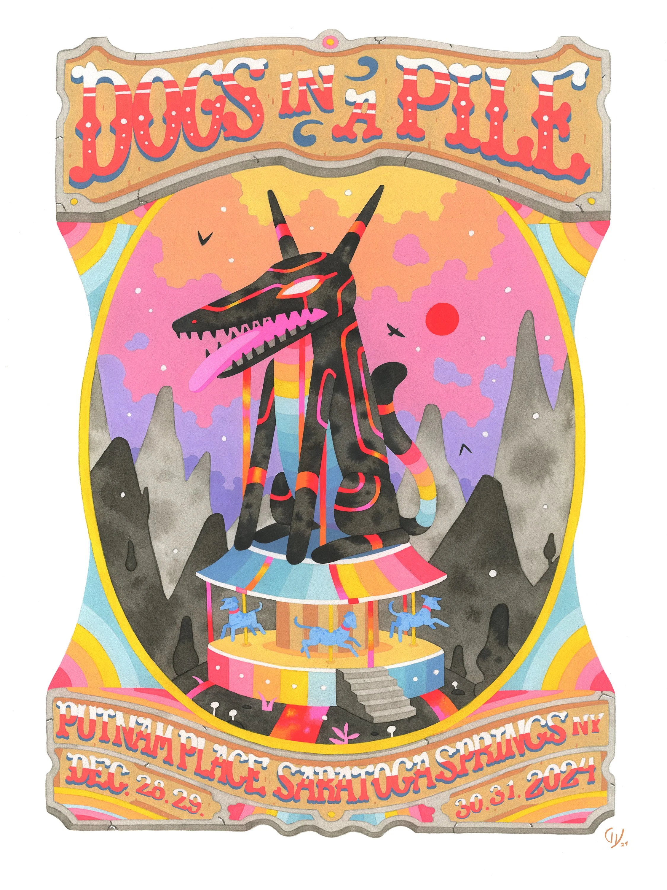 Dogs In a Pile New Years Poster