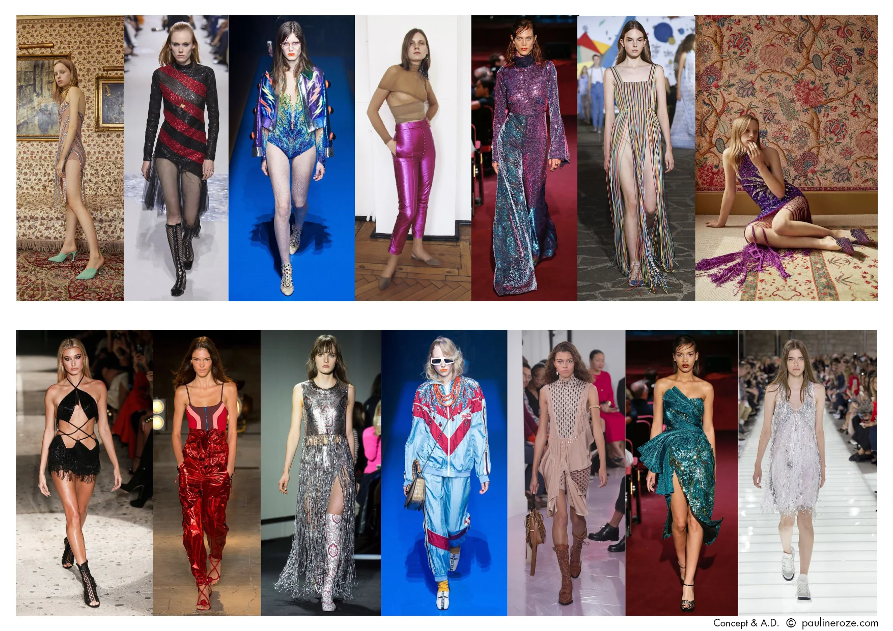 From left to right: Attico, Dior, Gucci, Hillier Bartley, Halpern, Vionnet, Attico, Julian MacDonald, Isabel Marant, Paco Rabanne, Gucci, Chloé, Halpern, Louis Vuitton