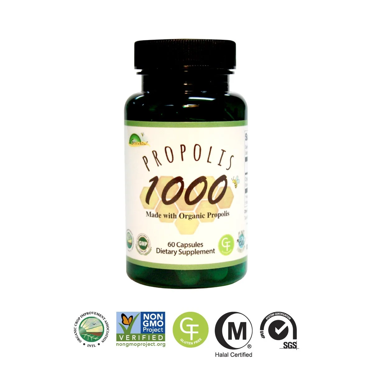 GREENBOW Organic Propolis 1000mg_NonGMO, Certified GMP_Halal_60 Capsules_VEGAN CAPSULES