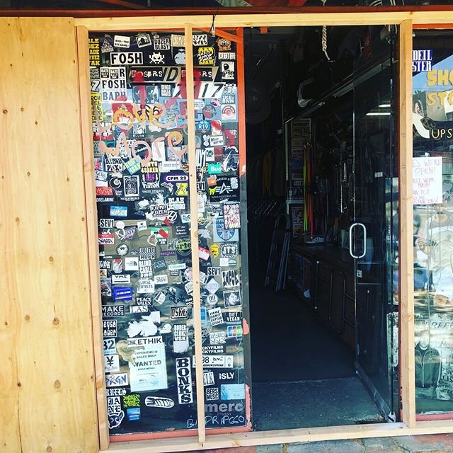 Windows are boarded up, but we&rsquo;re still open. Come in and get your Brit Fix. Everyday from 12-7pm.
&mdash;&mdash;&mdash;&mdash;&mdash;
#twotone #ska #punk #oi! #skinbird #losangeles #westhollywood #drmartens #fredperry #docmartens
