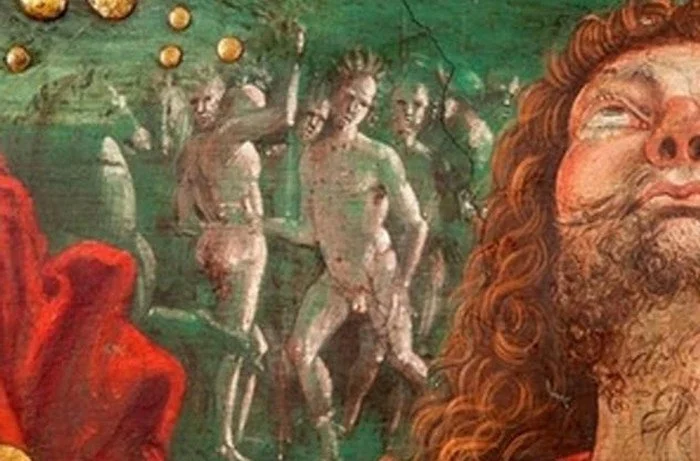 The fresco, The Resurrection, was painted by the Renaissance master Pinturicchio in 1494 — just two years after Christopher Columbus first set foot in what came to be called the New World. Antonio Paolucci, director of the Vatican Museums, told the Vatican daily L’Osservatore Romano that after the soot and grime were removed, in the background, just above the open coffin from where Christ has risen, “we see nude men, decorated with feathered headdresses who appear to be dancing.” One of them seems to sport a Mohican cut