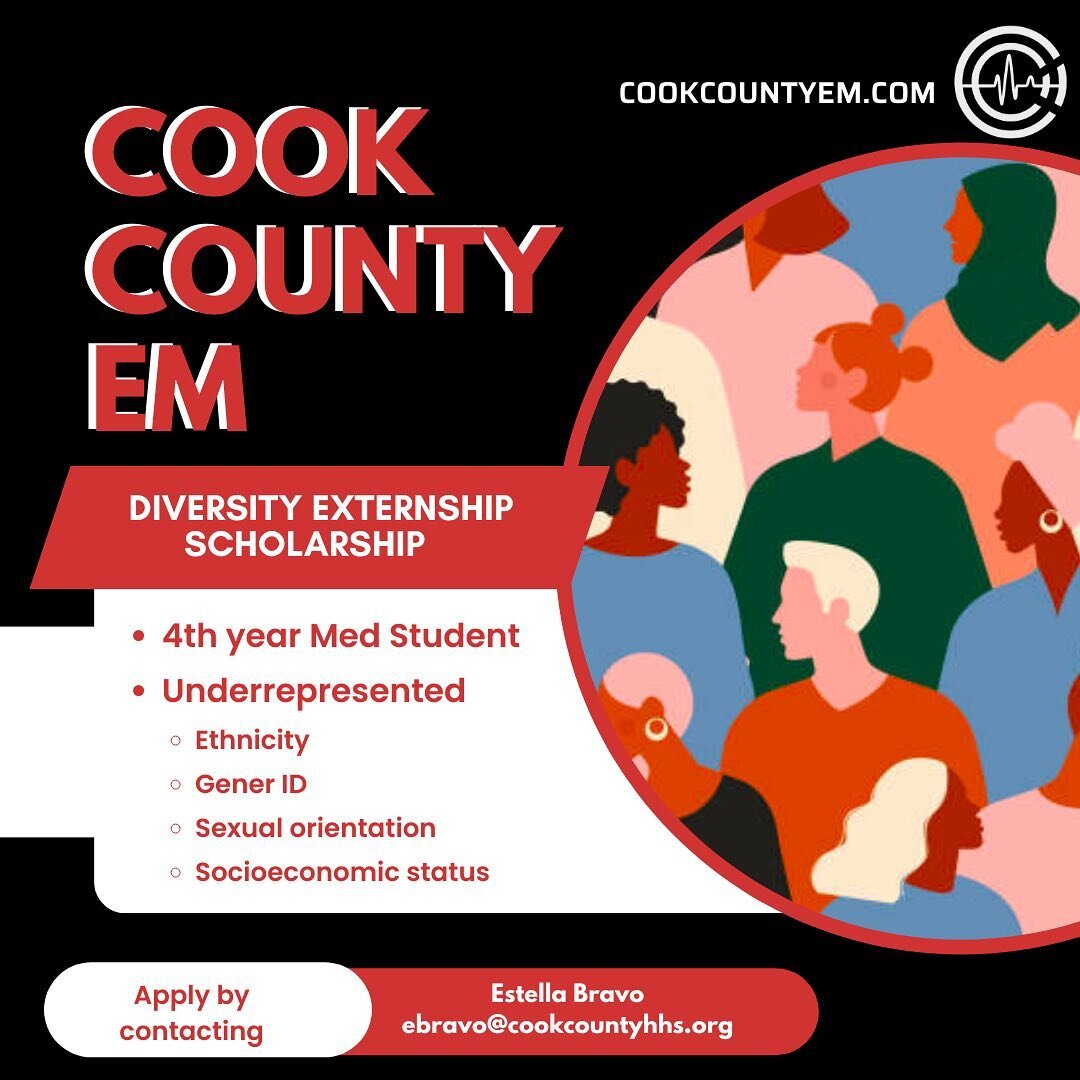🚨 𝗖𝗔𝗟𝗟𝗜𝗡𝗚 𝗥𝗜𝗦𝗜𝗡𝗚 𝗠4𝘀! 🚨
🚨🚨🚨🚨🚨 𝗔𝗣𝗣𝗟𝗬 𝗡𝗢𝗪! 🚨🚨🚨🚨🚨
Interested in joining joining the Cook County family? 
Are you part of an underrepresented community? Interested in doing an away rotation with us but feel financially 
