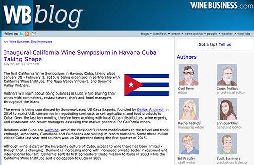 Inaugural California Wine Symposium in Havana Cuba Taking Shape