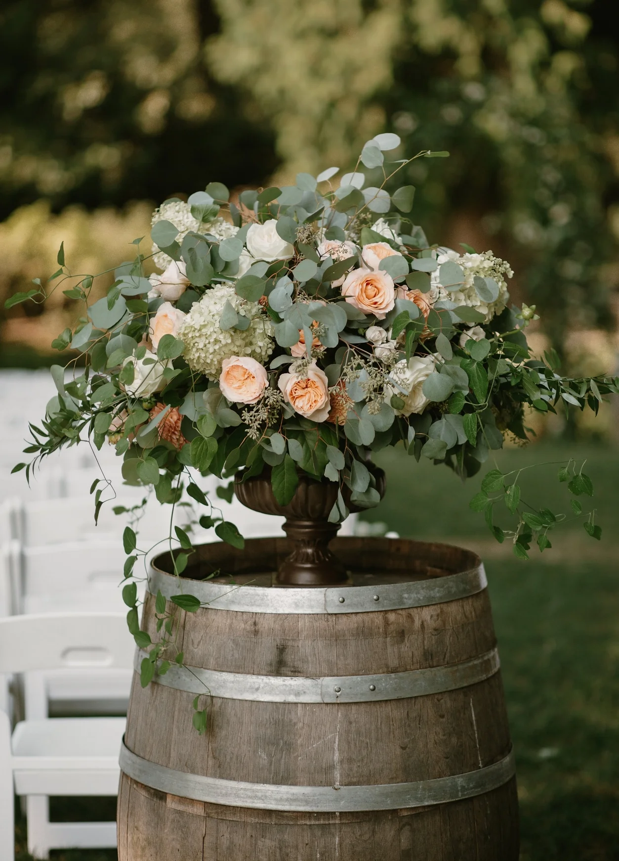 Vintage urn on wine barrel-Photos by Kristen Marie Parker