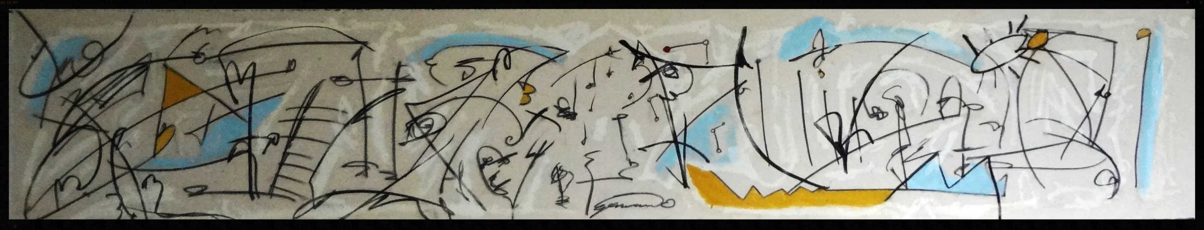 Line Works #16 3/3 (2016) // oil and charcoals on raw canvas // set of 3 16x87 // 2900