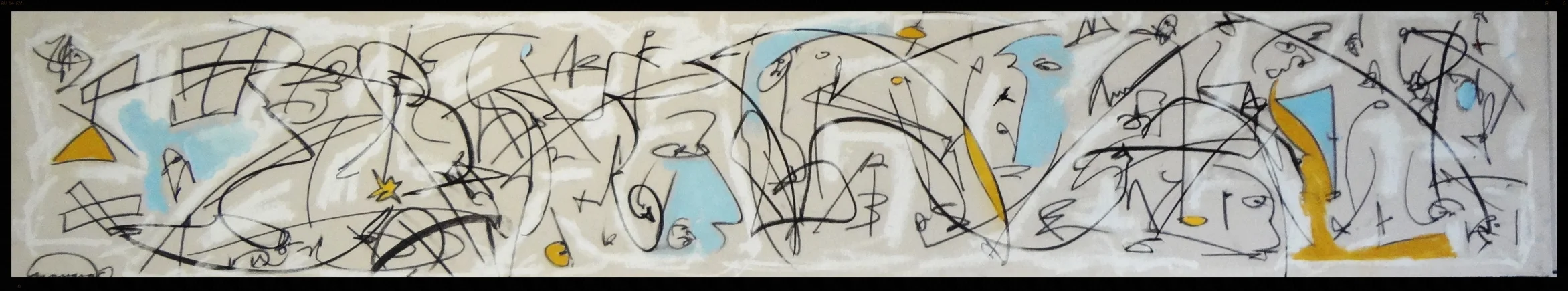 Line Works #15 2/3 (2016) // oil and charcoals on raw canvass // set of 3 16x87 // 2900