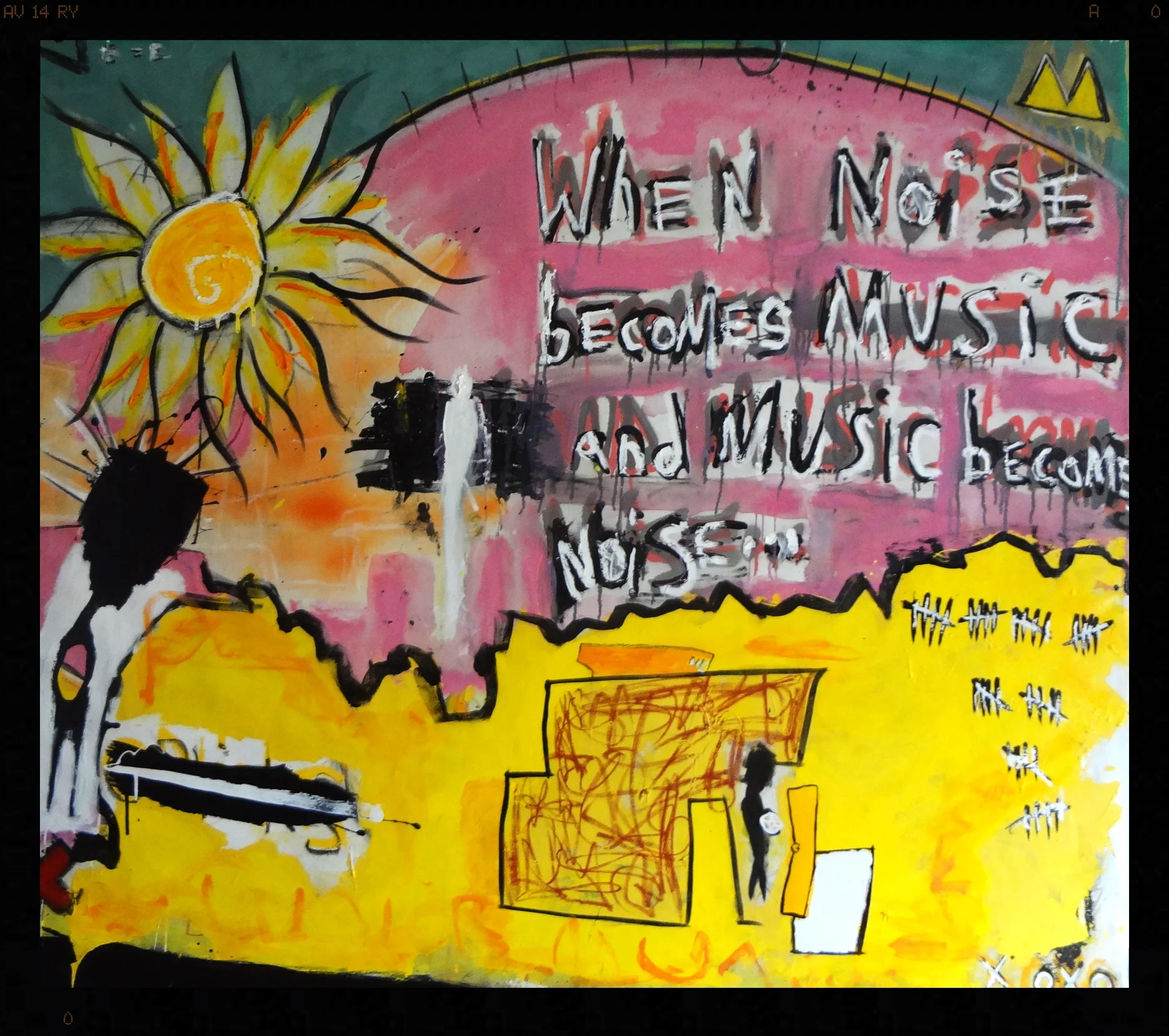 #896 When music becomes noise and noise becomes music (2014) oilsticks on canvas // 72x72 // 5200 