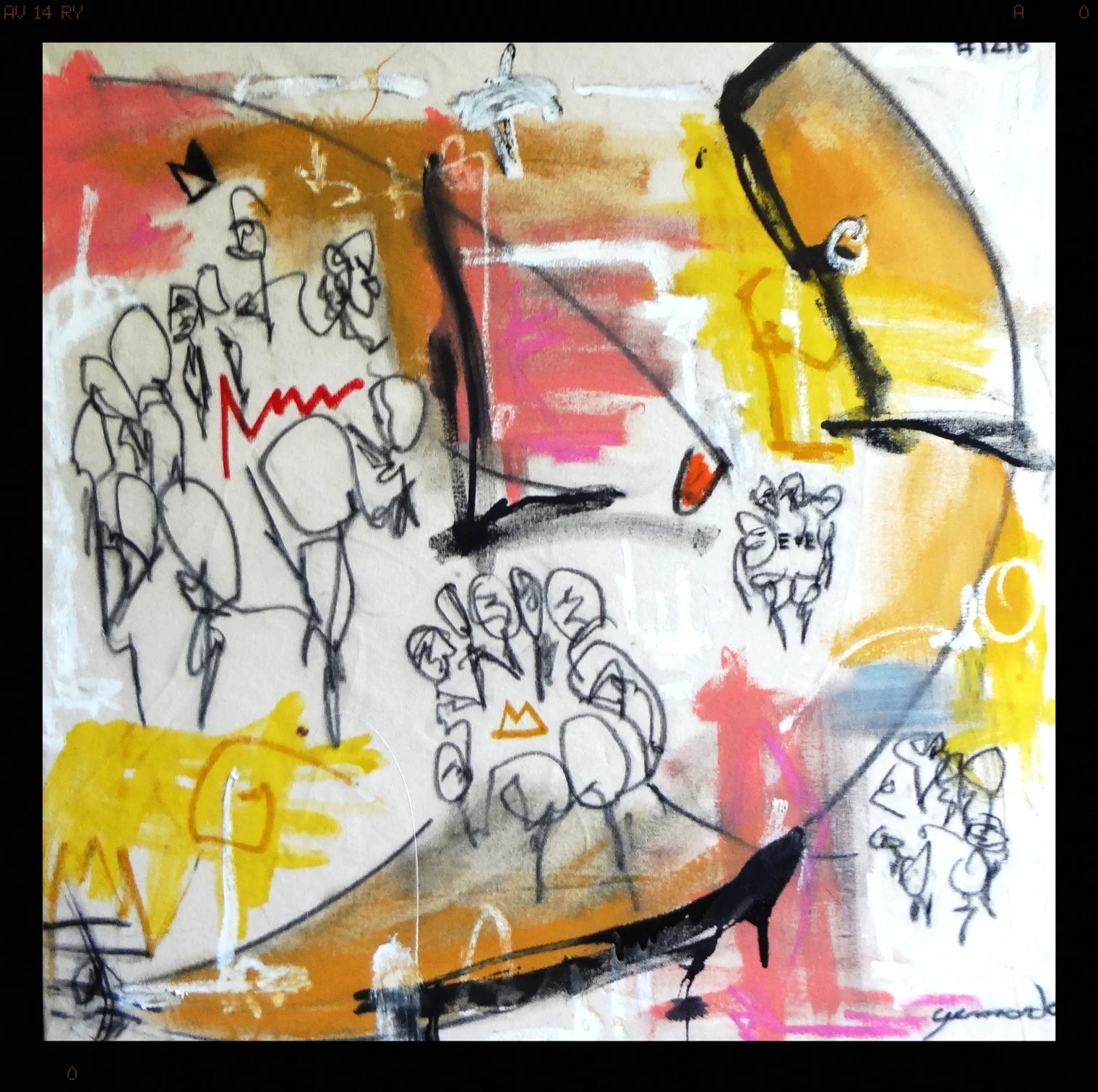 Cliques 1/2 #1218 (2016) // oil and charcoals on raw canvas // 30x30 // 1200