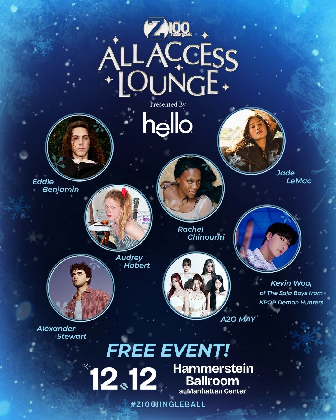 The @Z100NewYork All Access Lounge lineup is here featuring performances by @JadeLeMac and more! Join us for the pre #Z100JingleBall celebration at the Hammerstein Ballroom December 12&mdash;presented by @HelloProducts!