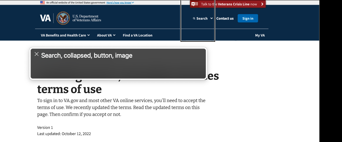 screen capture showing terms of use prototype in Figma with screen reader text