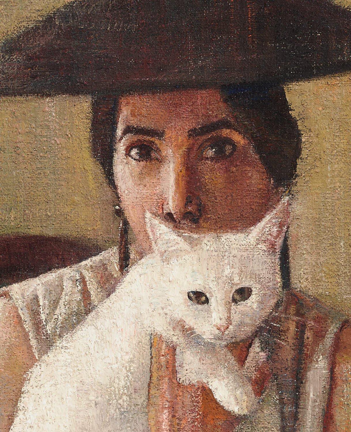 Detail crop of   Woman with cat   by Evette Coppersmith