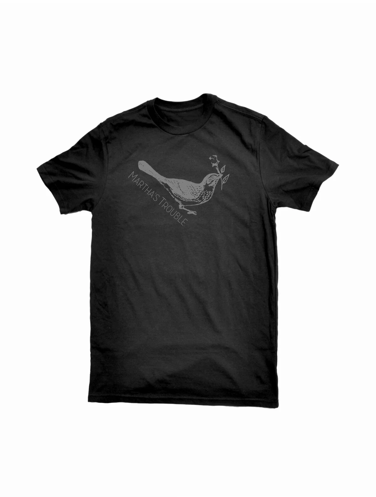 Unisex Bella + Canvas tee in dark grey heather, grey bird graphic
