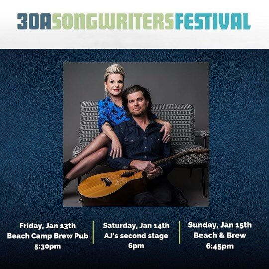 We are heading to 30A Songwriters Festival! Here is our weekend schedule. Come see us!! 

Friday , Jan 13th
Beach Camp Brew Pub - Grayton Beach @beachcampbeer 
5:30pm 

Saturday, Jan 14th
@ajsgrayton 
6pm

Sunday, Jan 15th
@beachandbrew30a 
6:45pm