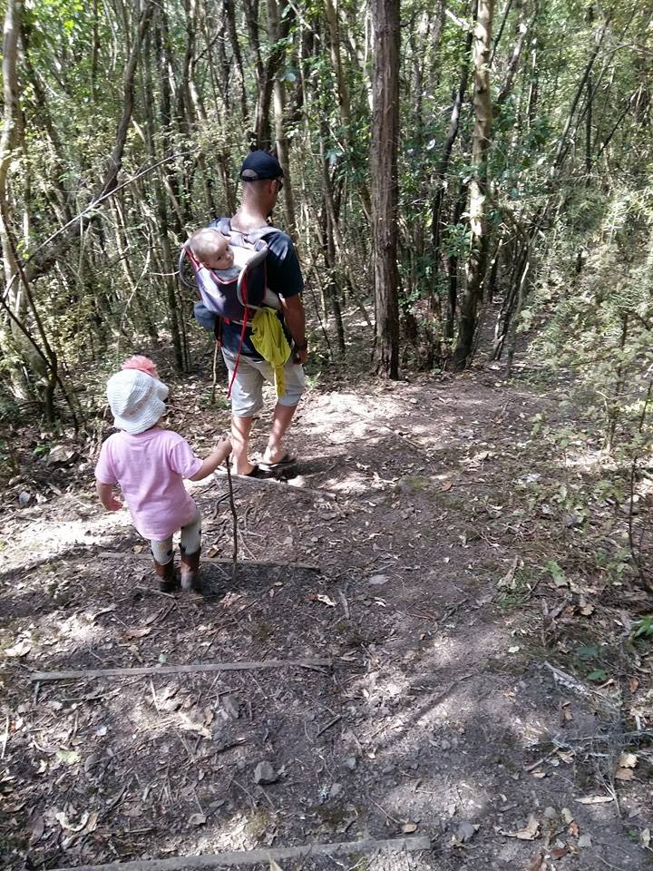 Izzy and Dad with their mustering Manuka hill sticks.
