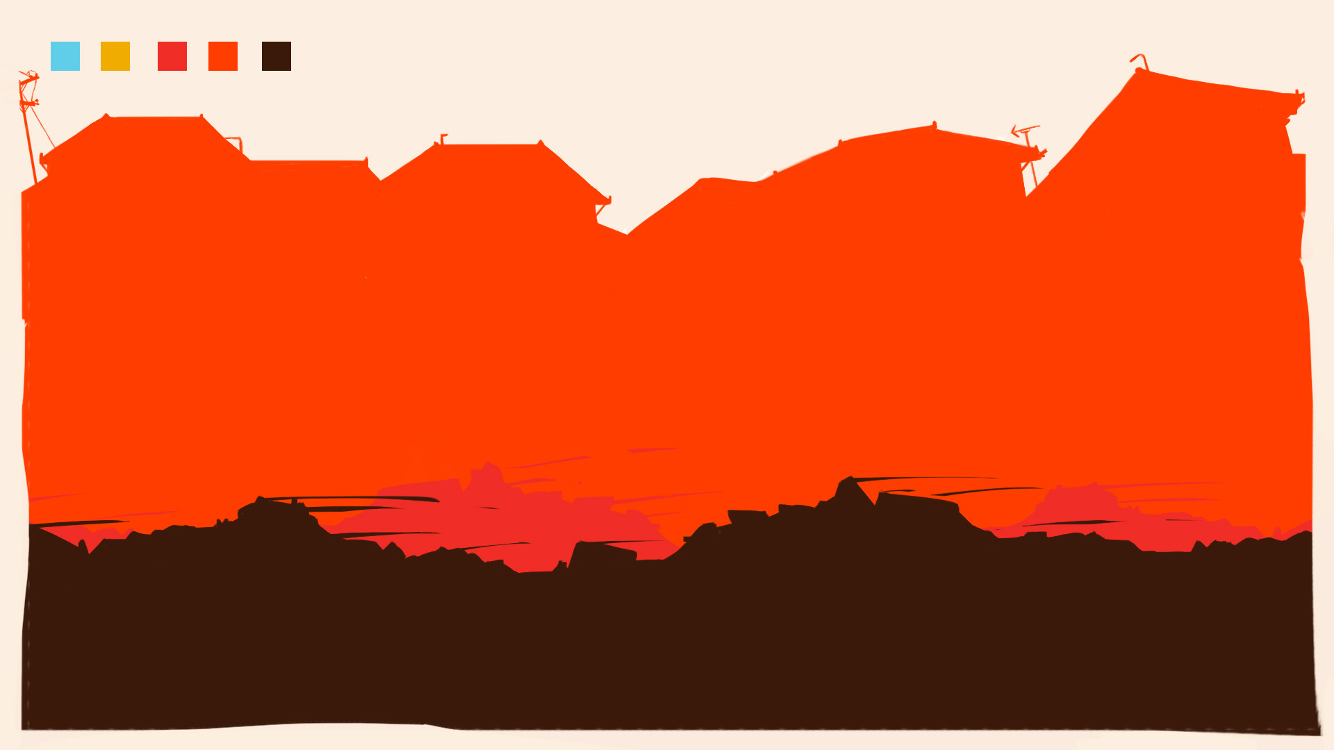 Initial style frame for the main shot of the film. At this early stage, I was trying to develop a look for the film and lock down the color palette.