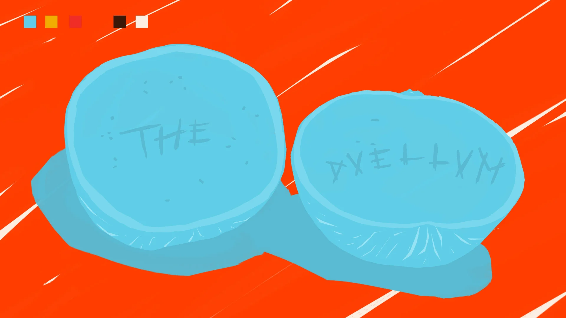 Style frame for the ending shot of the film. I was trying to represent a watermelon with a new twist using bold colors that fit the aesthetic. The shot reveals how the samurai was just practicing his sword skill on a fruit.